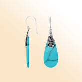 AE-1121-TQ Sterling Silver Fancy Shape Earring With Turquoise Shell Jewelry Bali Designs Inc